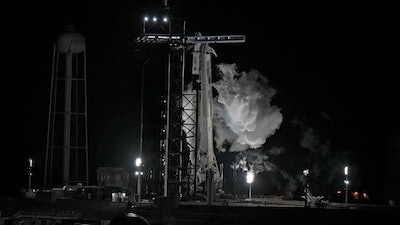 Fuel vents from a SpaceX Falcon 9 rocket as she sits on Launch Complex 39-A Monday, Feb. 27, 2023, after the launch was scrubbed at the Kennedy Space Center in Cape Canaveral, Fla.