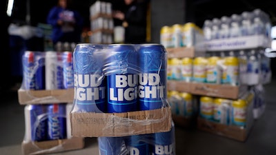 Cans of Bud Light shown at a baseball game between the Philadelphia Phillies and Seattle Mariners, Philadelphia, April 25, 2023.