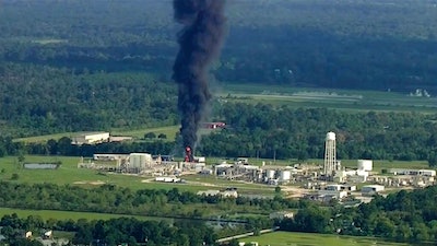 In this Sept. 1, 2017, file photo, smoke rises from the Arkema Inc. owned chemical plant in Crosby, near Houston, Texas.